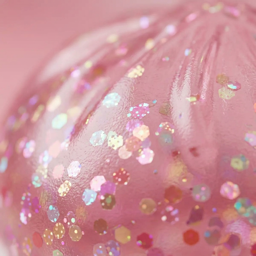 Dumpling Squishy Rosa Sparkle Bubblegum — Makro-Nahaufnahme der Textur