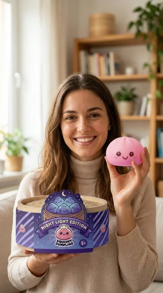 Dumpling Squishy Nachtlicht Rosa mit seiner Box