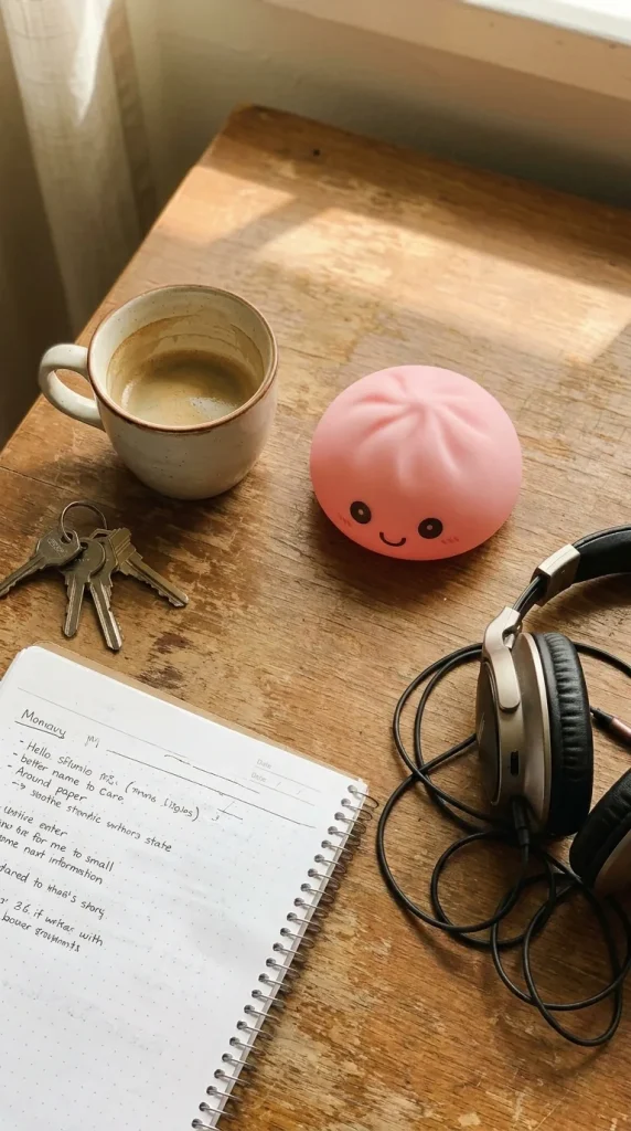 Dumpling Squishy Nachtlicht Rosa auf dem Schreibtisch