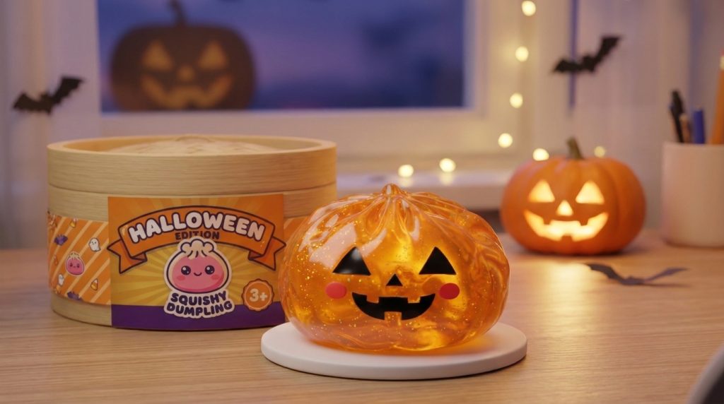 Squishy Dumpling Citrouille Halloween Leuchtend in seiner kawaii Umgebung