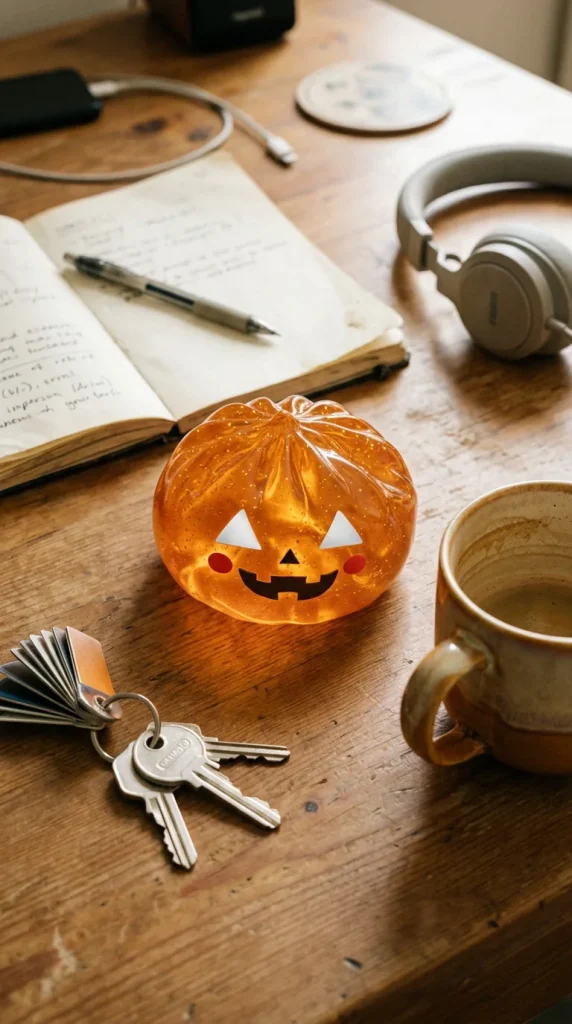 Squishy Dumpling Citrouille Halloween Leuchtend auf dem Schreibtisch
