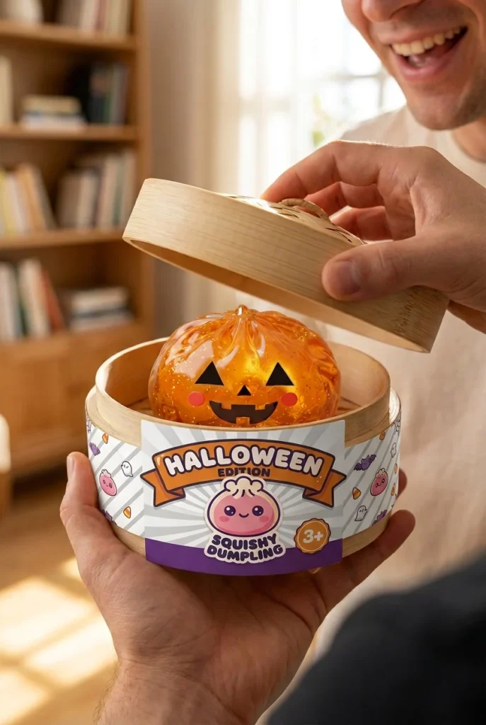 Squishy Dumpling Citrouille Halloween Leuchtend beim Auspacken