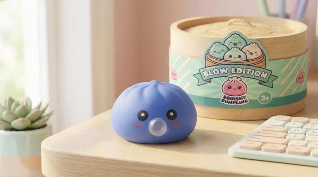 Dumpling Squishy Violett Puffig & Weich in seiner kawaii Umgebung