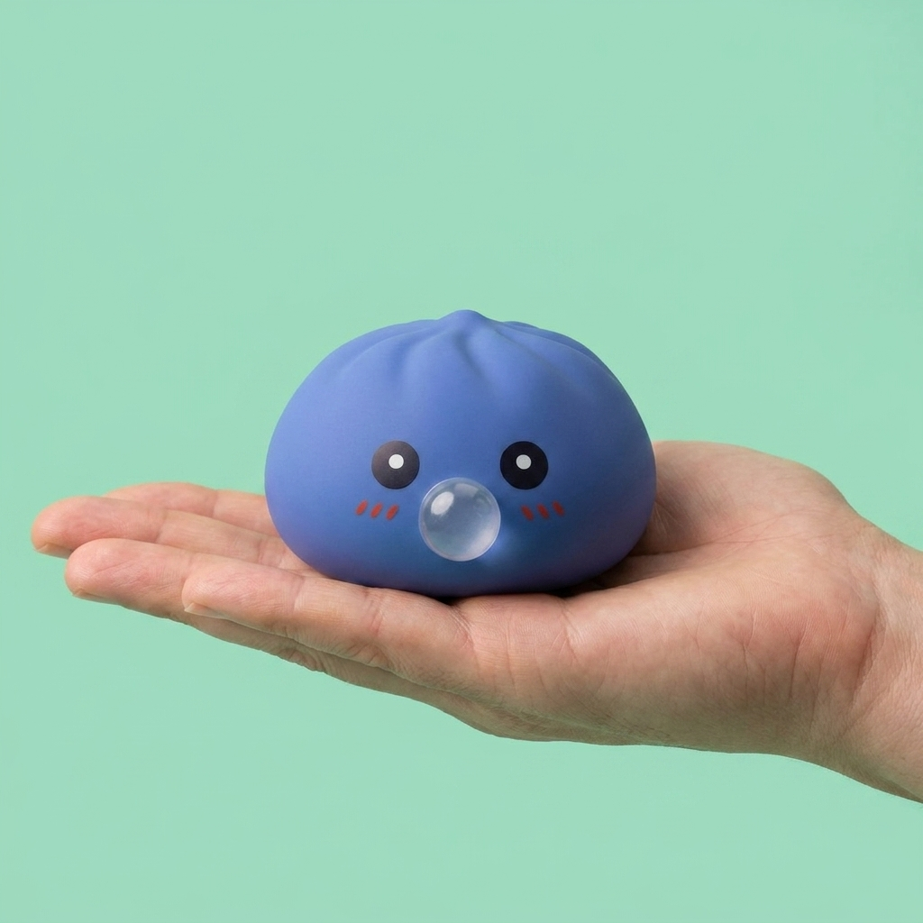 Dumpling Squishy Violett Puffig & Weich in der Hand gehalten, echte Größe