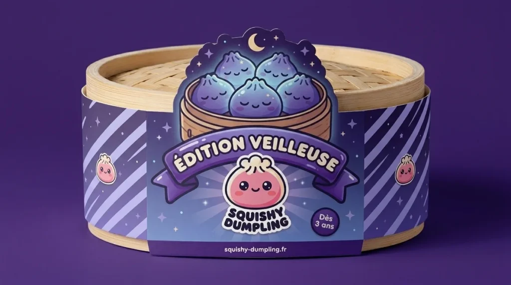 Dumpling Squishy Violett Puffig & Weich mit einem Kuscheltier