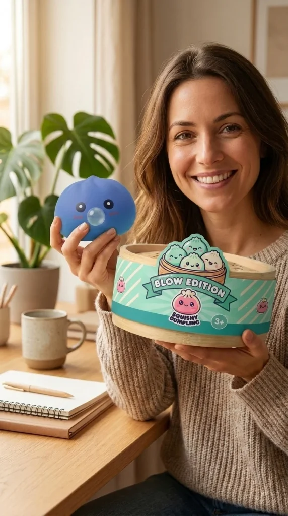 Dumpling Squishy Violett Puffig & Weich mit seiner Box