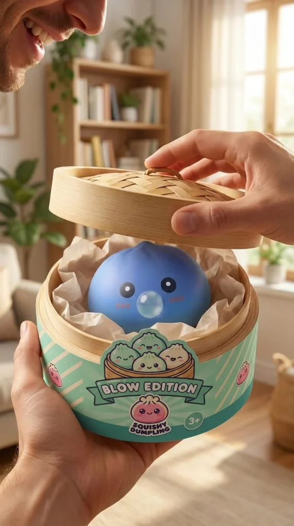 Dumpling Squishy Violett Puffig & Weich beim Auspacken