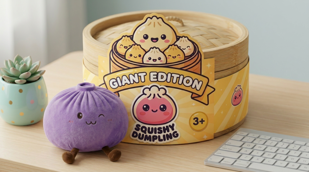 Dumpling Squishy Violett XXL – Riesiger Kuschel-Bao in seiner kawaii Umgebung