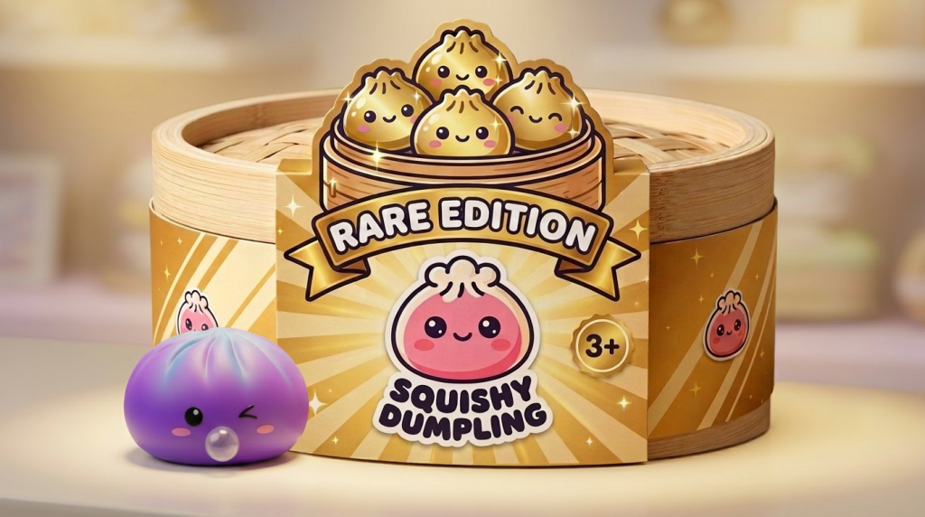 Dumpling Squishy Purple Rare Blow Cosmic Bambuskorb in seiner kawaii Umgebung