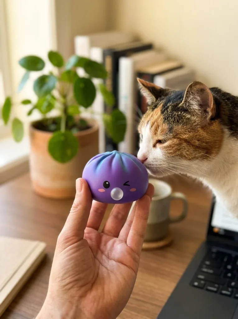 Dumpling Squishy Purple Rare Blow Cosmic Bambuskorb mit einem Kuscheltier