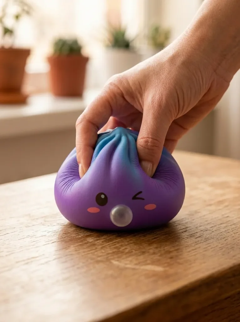 Dumpling Squishy Purple Rare Blow Cosmic Bambuskorb beim Drücken