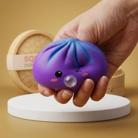 Dumpling Squishy Purple Rare Blow Cosmic Bambuskorb — slow-rise Effekt, der Schaum federt langsam zurück