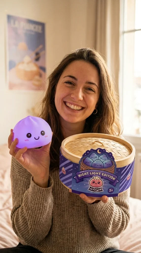 Dumpling Squishy Nachtlicht Violett Sanft mit seiner Box