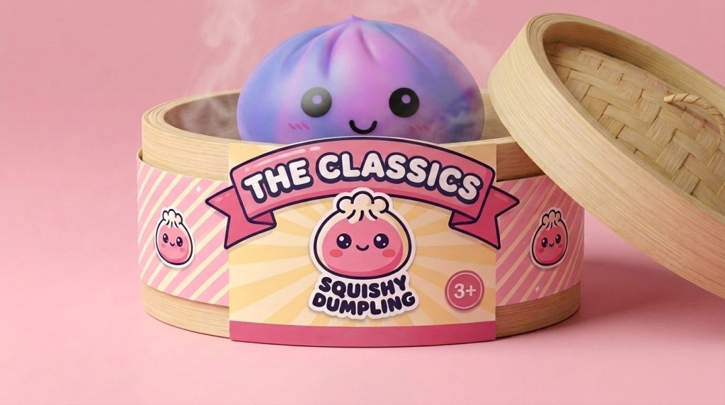 Squishy Dumpling Tie Dye Lila mit Mini-Dampfkorb im Bambus-Dämpfkörbchen