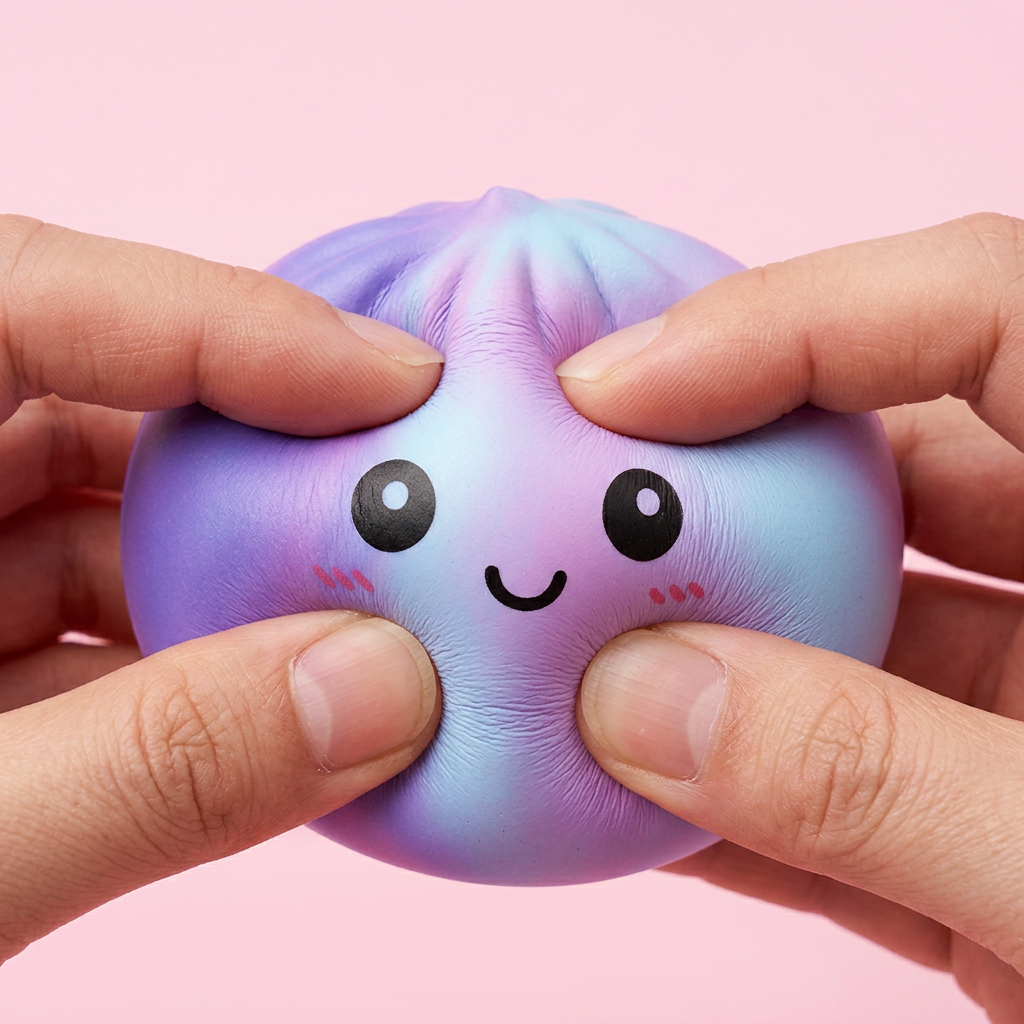 Squishy Dumpling Tie Dye Lila mit Mini-Dampfkorb — slow-rise Effekt, der Schaum federt langsam zurück