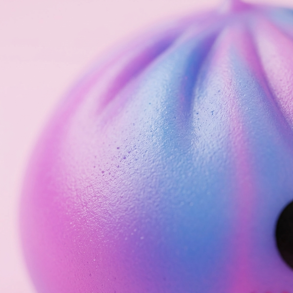 Squishy Dumpling Tie Dye Lila mit Mini-Dampfkorb — Makro-Nahaufnahme der Textur