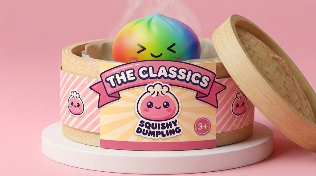 Rainbow Dumpling Squishy Regenbogen Kawaii im Bambus-Dämpfkörbchen