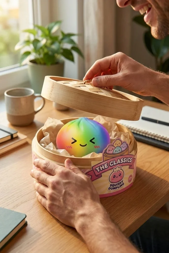 Rainbow Dumpling Squishy Regenbogen Kawaii beim Auspacken