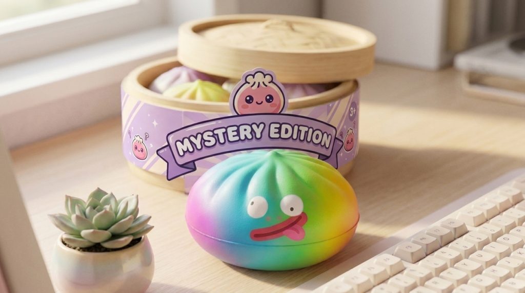 Rainbow Mystery Dumplings Squishy Bunte Überraschung in seiner kawaii Umgebung