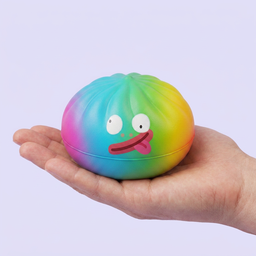 Rainbow Mystery Dumplings Squishy Bunte Überraschung in der Hand gehalten, echte Größe