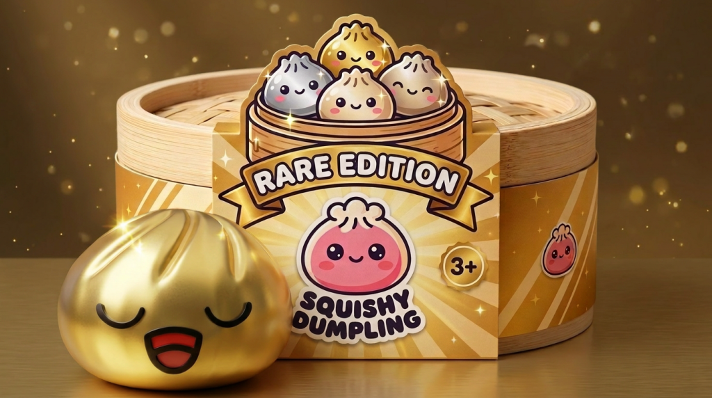 Rare Dumpling Squishy Gold-Schatz in seiner kawaii Umgebung