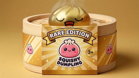 Rare Dumpling Squishy Gold-Schatz im Bambus-Dämpfkörbchen