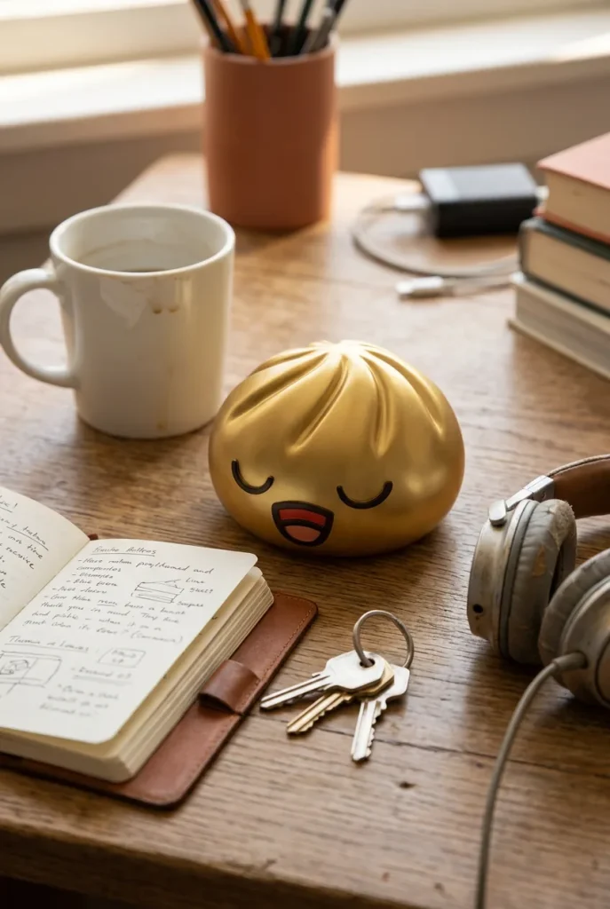Rare Dumpling Squishy Gold-Schatz auf dem Schreibtisch