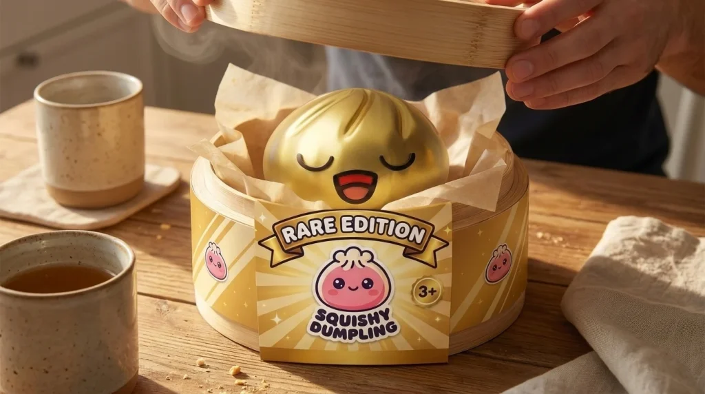 Rare Dumpling Squishy Gold-Schatz beim Auspacken