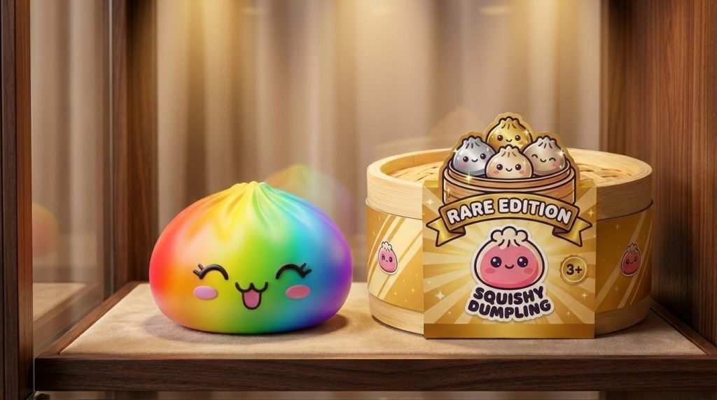 Rare Dumpling Squishy Regenbogen Bunt in seiner kawaii Umgebung
