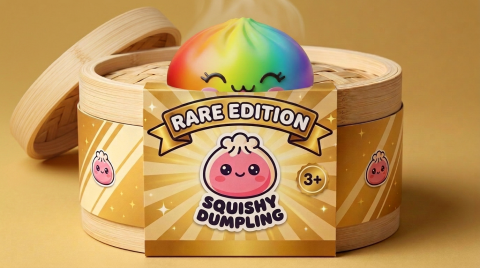 Rare Dumpling Squishy Regenbogen Bunt im Bambus-Dämpfkörbchen