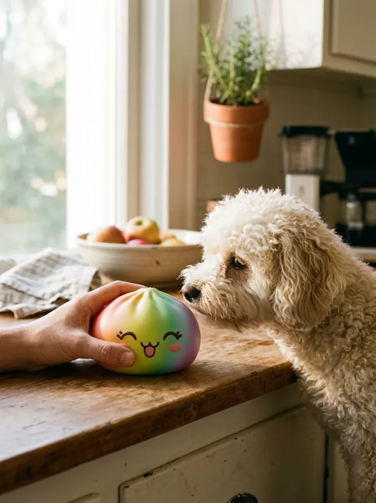 Rare Dumpling Squishy Regenbogen Bunt mit einem Kuscheltier
