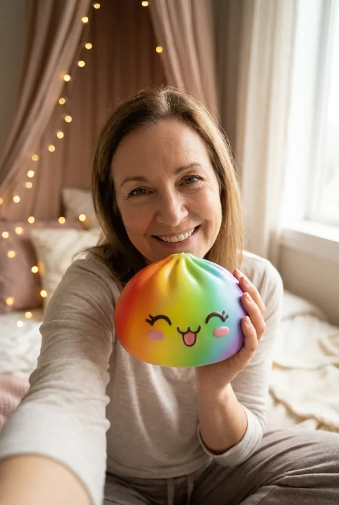 Rare Dumpling Squishy Regenbogen Bunt im Alltag