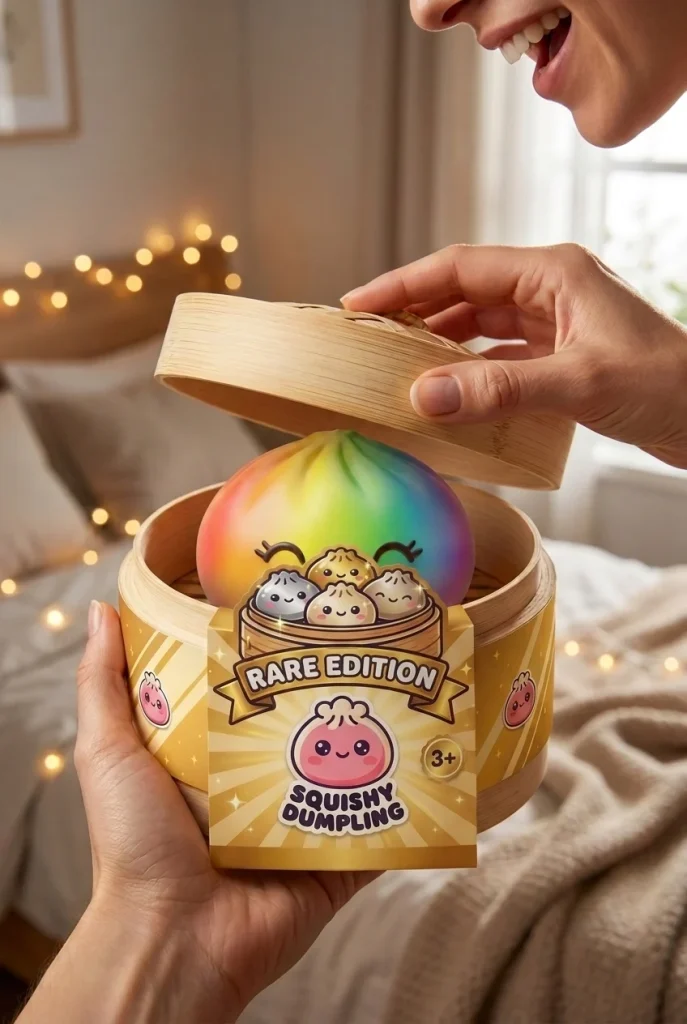 Rare Dumpling Squishy Regenbogen Bunt beim Auspacken