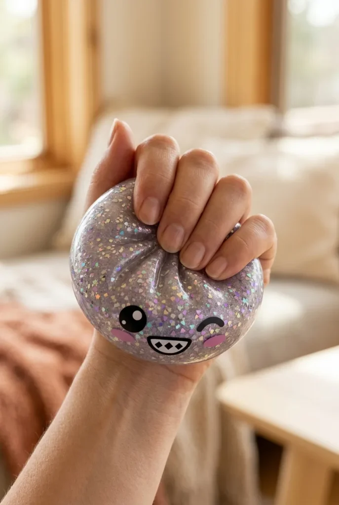 Rare Dumpling Squishy Silber Glitzer beim Drücken