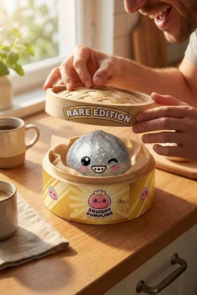 Rare Dumpling Squishy Silber Glitzer beim Auspacken