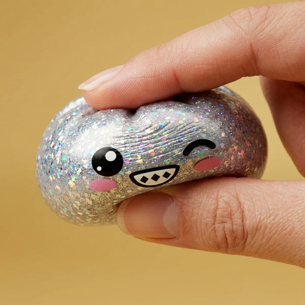 Rare Dumpling Squishy Silber Glitzer — slow-rise Effekt, der Schaum federt langsam zurück