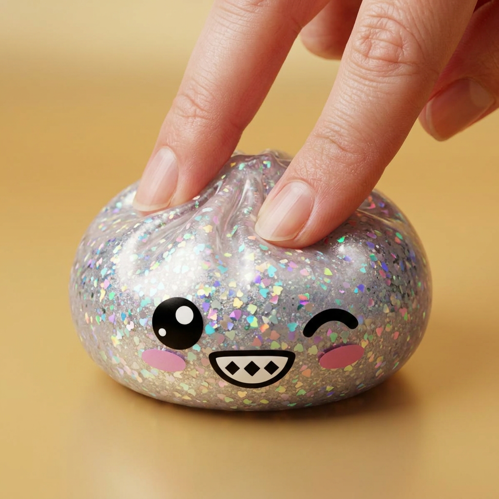 Rare Dumpling Squishy Silber Glitzer beim Drücken, weiches Material