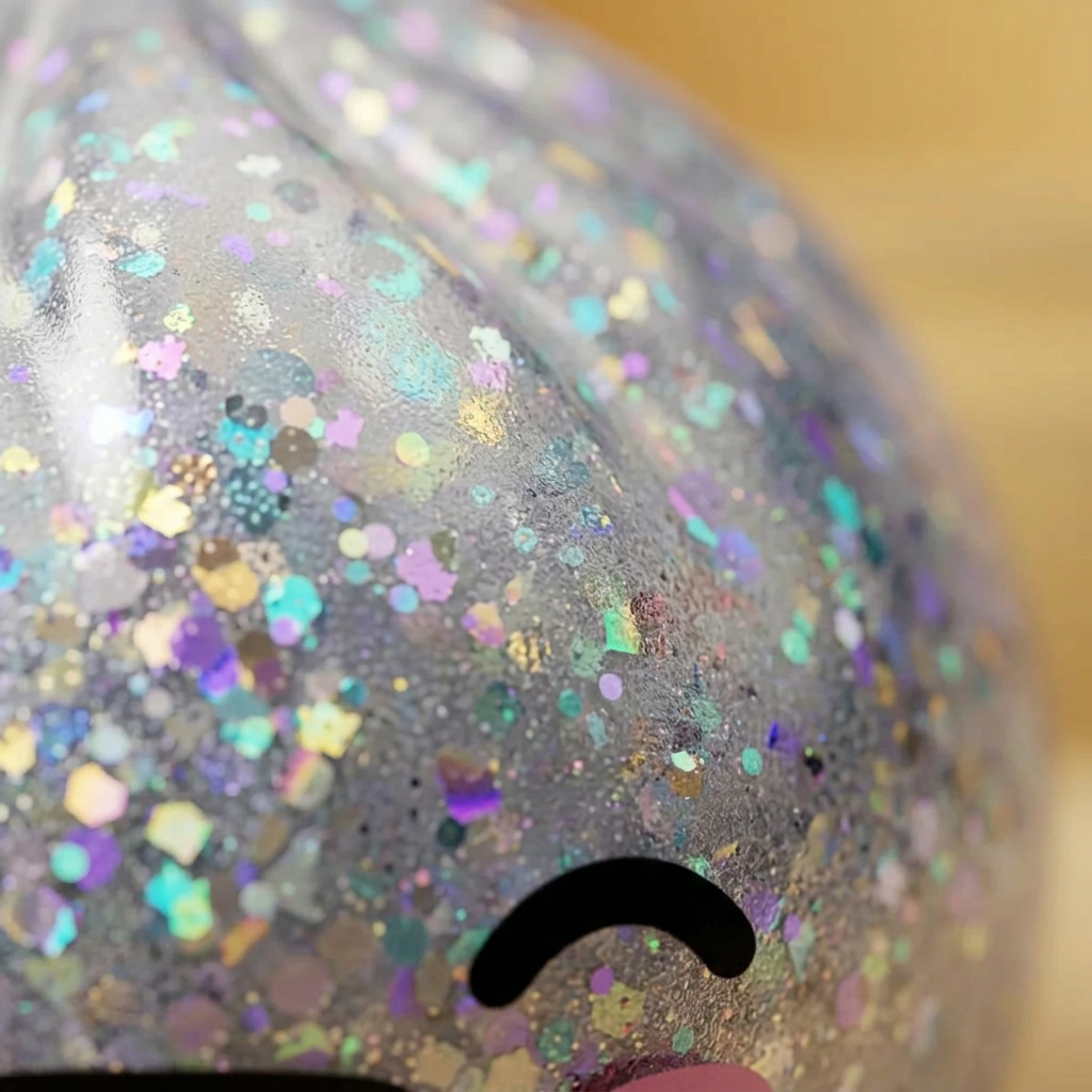 Rare Dumpling Squishy Silber Glitzer — Makro-Nahaufnahme der Textur