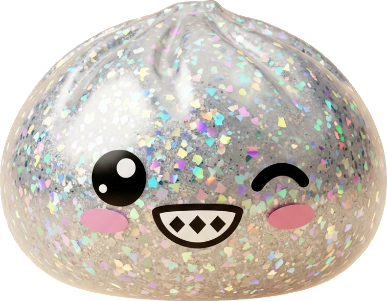 Rare Dumpling Squishy Silber Glitzer beim Drücken, weiches Material