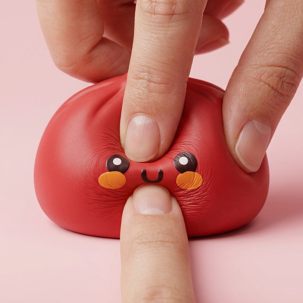 Dumpling Squishy Rot Fluffy — slow-rise Effekt, der Schaum federt langsam zurück