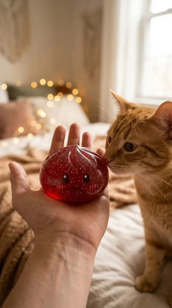 Glitter Dumpling Squishy Rot Glücksbringer mit einem Kuscheltier