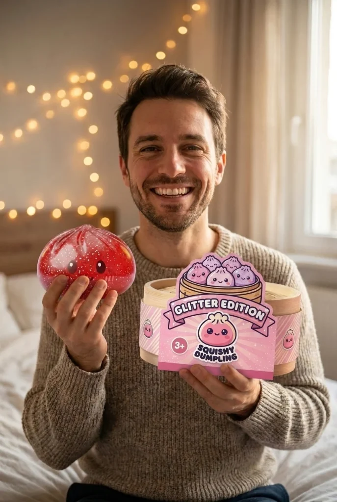 Glitter Dumpling Squishy Rot Glücksbringer mit seiner Box