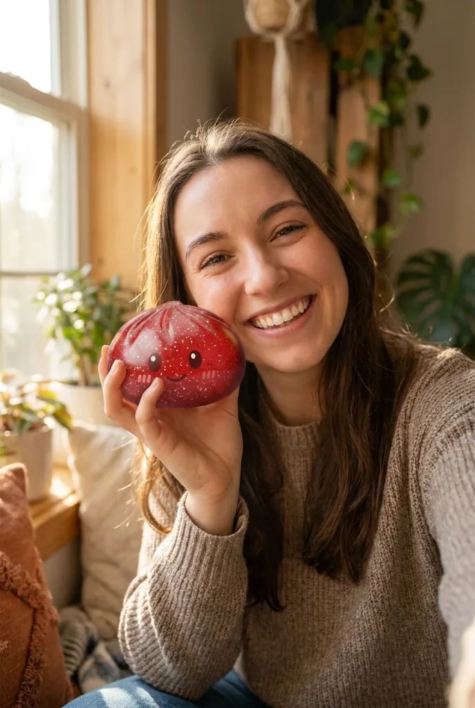 Glitter Dumpling Squishy Rot Glücksbringer im Alltag