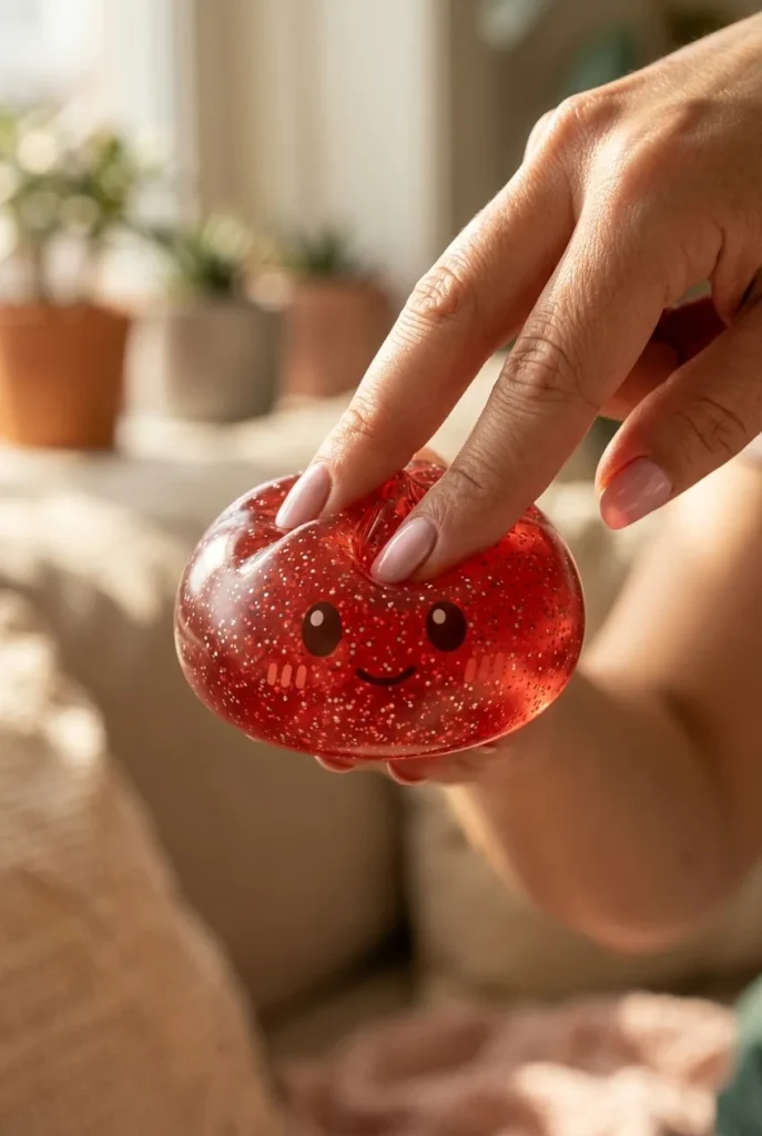 Glitter Dumpling Squishy Rot Glücksbringer beim Drücken