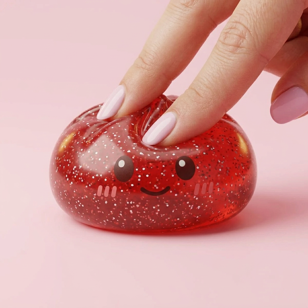 Glitter Dumpling Squishy Rot Glücksbringer beim Drücken, weiches Material
