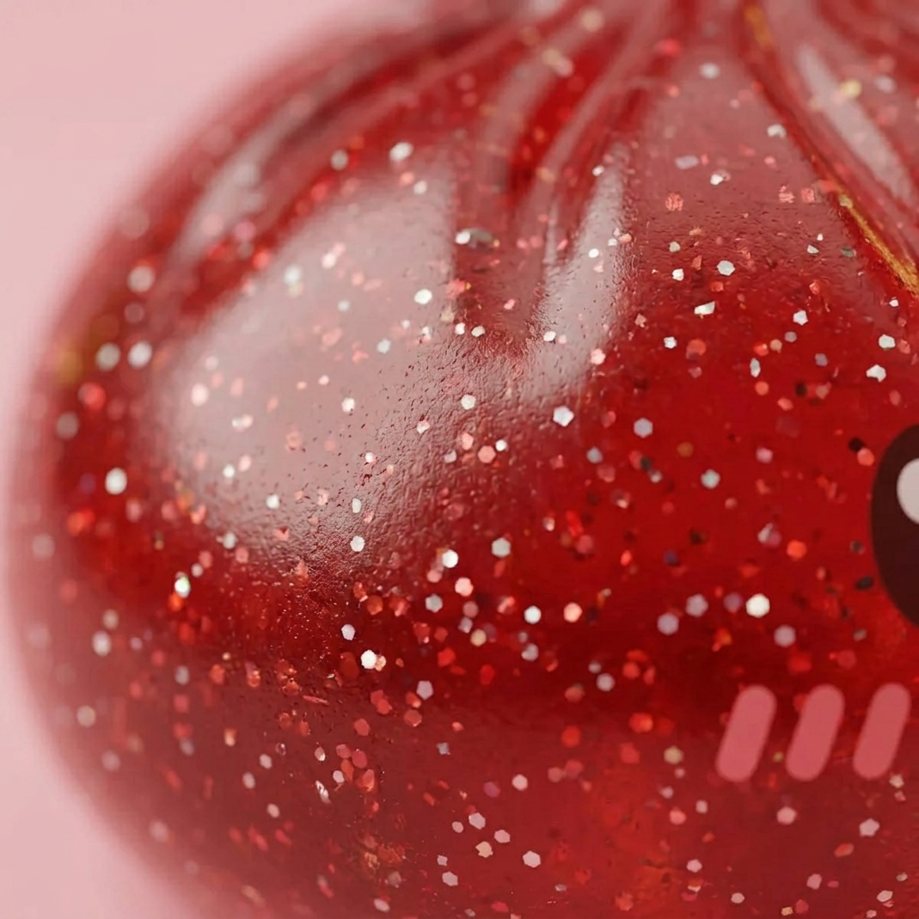 Glitter Dumpling Squishy Rot Glücksbringer — Makro-Nahaufnahme der Textur