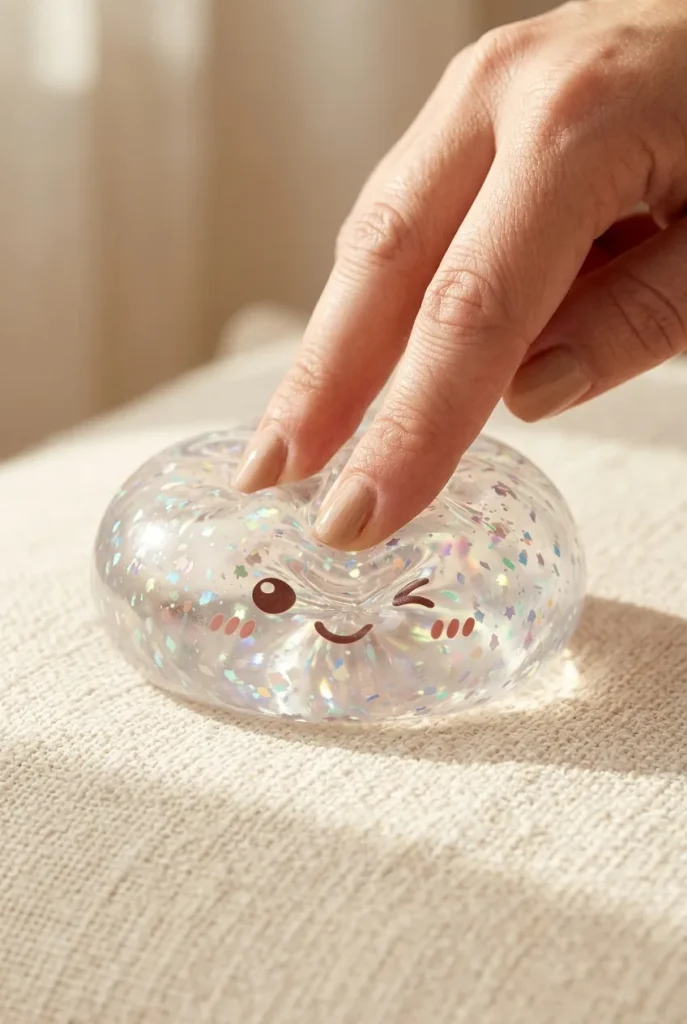 Glitter Dumpling Squishy Silber Metallic beim Drücken