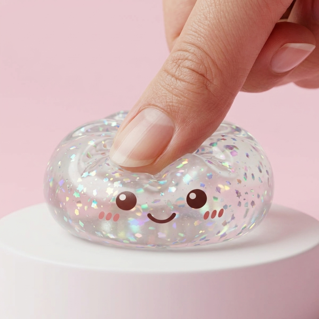 Glitter Dumpling Squishy Silber Metallic — slow-rise Effekt, der Schaum federt langsam zurück