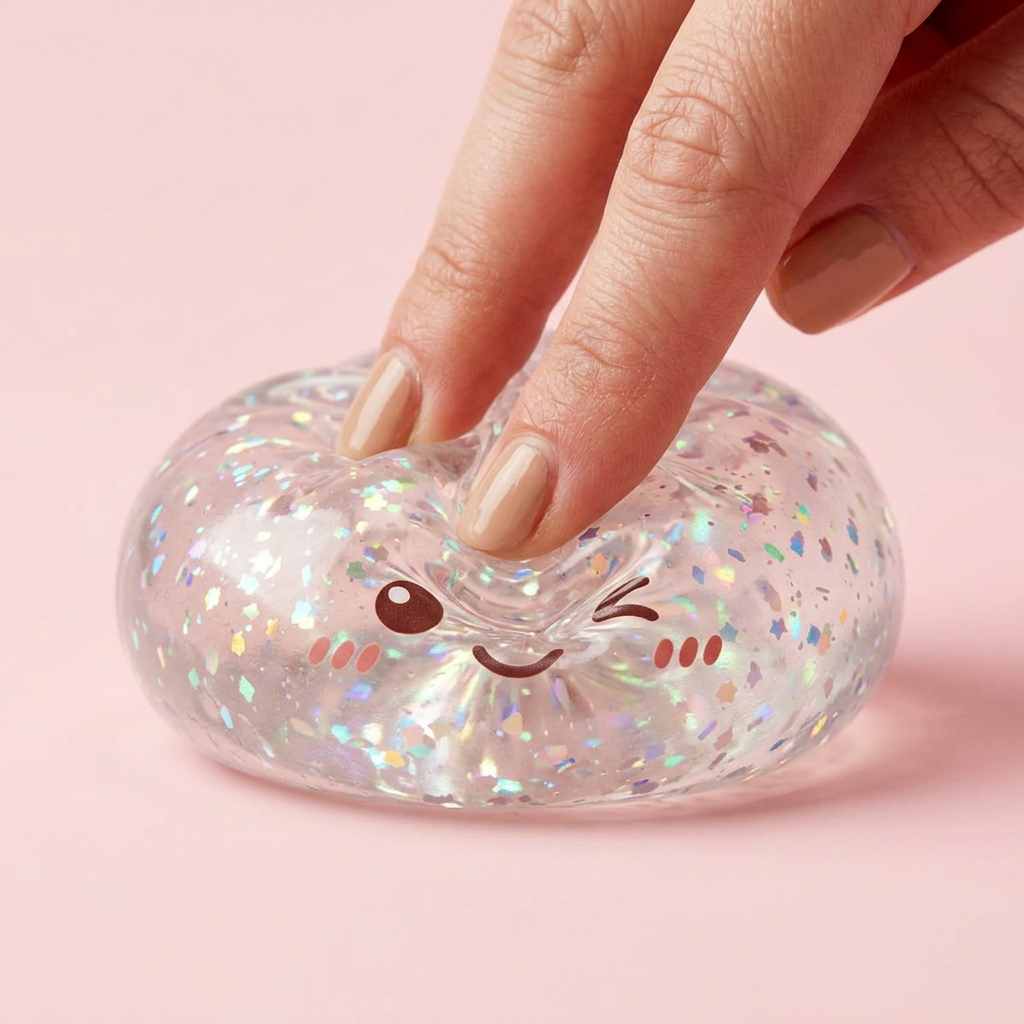 Glitter Dumpling Squishy Silber Metallic beim Drücken, weiches Material