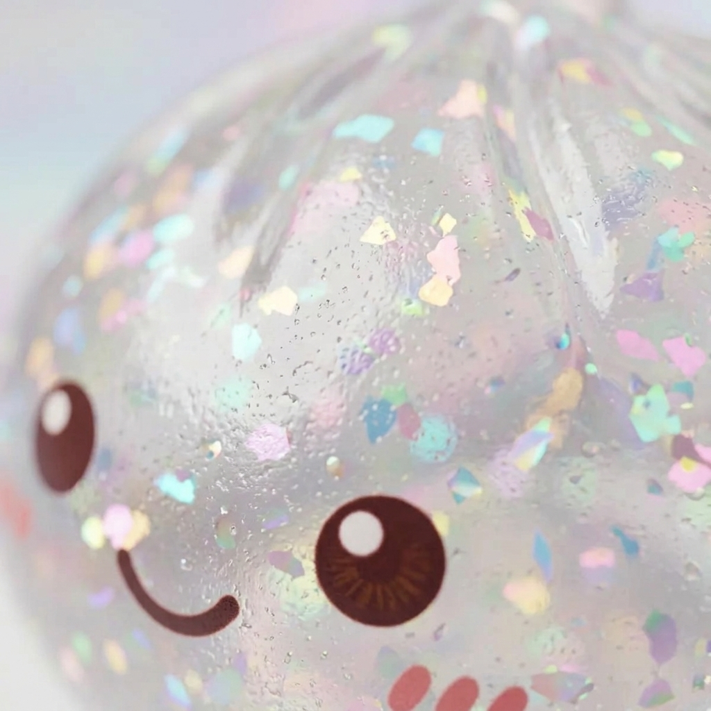 Glitter Dumpling Squishy Silber Metallic — Makro-Nahaufnahme der Textur